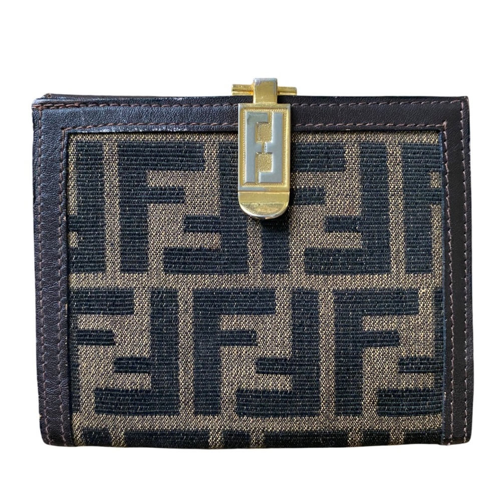 Fendi Zucca bifold wallet FF monogram canvas gold-tone hardware clasp